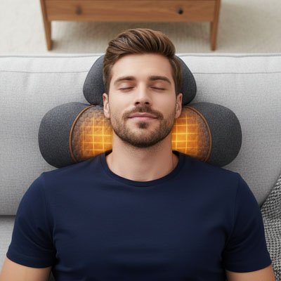 Masseur Cervical Chauffant Papillon Ergonomique 3 Modes | Massage, Traction & Chaleur pour Lit/Canapé - Beautybienetre.