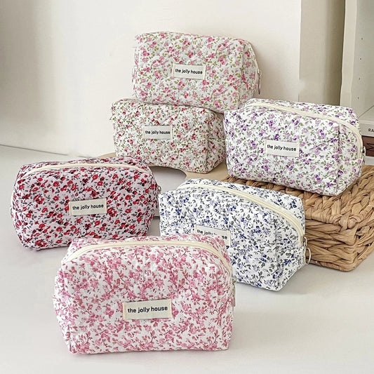 Mini Trousse Maquillage Matelassée Florale Compacte 15x8x10cm | Retouches Rapides Sac à Main 39g - Beautybienetre.